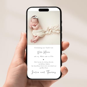 digitale Taufkarte mit Foto | personalisierbare Taufe Einladung Vorlage modern | Mädchen Junge online Taufeinladung Handy | Lush 431