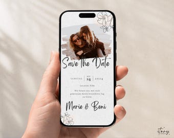 digitale Foto Save the Date Hochzeitseinladung personalisierbar, eCard Hochzeit Einladungsvorlage Save the Date Handy Canva Einladung 104