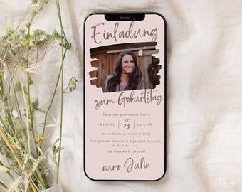 digitale Foto Einladung Geburtstag Whatsapp | digitale Geburtstagskarte Einladung Handy eCard | personalisierbare Canva Vorlage 211