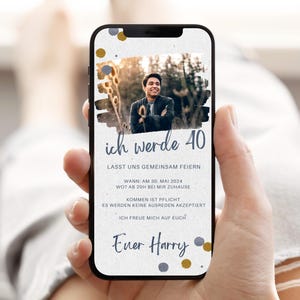 digitale Geburtstagseinladung zum 40 Geburtstag Mann | Geburtstag Vorlage selbst bearbeiten | Einladung per Whatsapp eCard  230