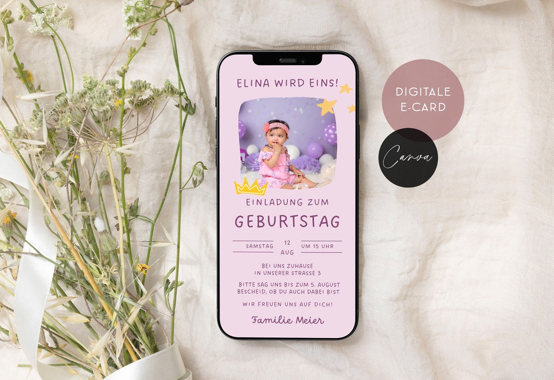 Digitale Einladung Zum Kindergeburtstag Erster Geburtstag - Etsy