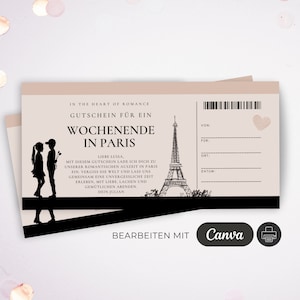 digitale Reisegutschein Vorlage Paris Wochenende | Freundin romantische Überraschung | personalisierbarer Gutschein zum ausdrucken 1014