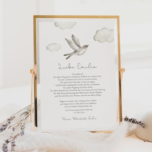 Carta de bautismo de ahijado naturaleza personalizada, carta de padrino bautismo regalo ahijado, plantilla de cartel de bautismo imprimible cielo de pájaro minimalista 411