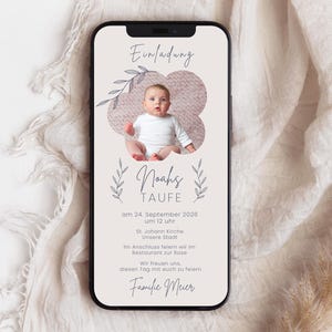Digitale Taufeinladung mit Foto | eCard Taufe minimalistisch | Einladung Taufe personalisiert mit Namen | personalisierbare Vorlage 429