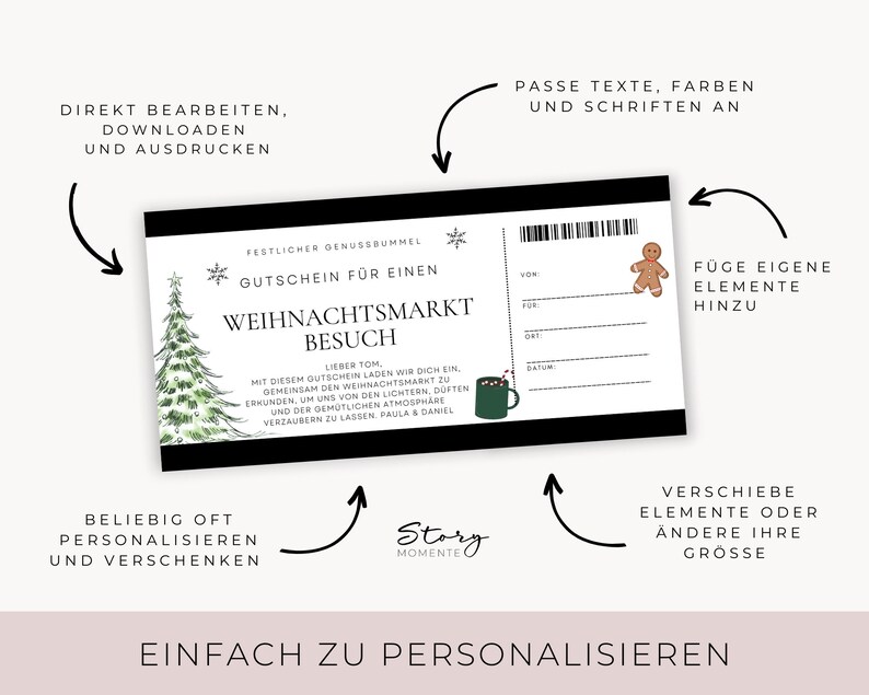 DIY Gutschein Vorlage Weihnachtsmarkt Besuch Selbst Bearbeiten Etsy