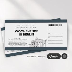 Berlin Wochenende Gutschein Vorlage zum ausdrucken, DIY Berlin Wochenende Reise Gutschein Freunde, Berlin Trip Geschenk Reise 1022
