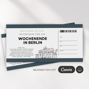 digitale Reise Gutschein Vorlage Berlin Wochenende Berlin Trip Geschenk Freundschaft Geschenk personalisierbar Gutschein Vorlage 1022 image 1