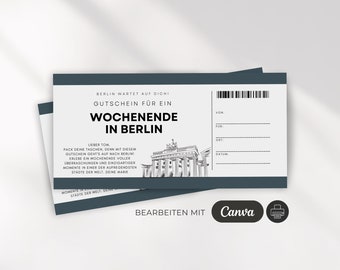 digitale Reise Gutschein Vorlage Berlin Wochenende | Berlin Trip Geschenk | Freundschaft Geschenk personalisierbar | Gutschein Vorlage 1022