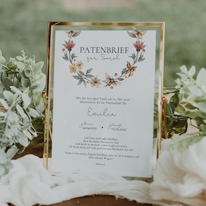 Godparent letter personalized with wildflower wreath, godmother baptism letter template godparent certificate printable, gift godfather godparent letter 416