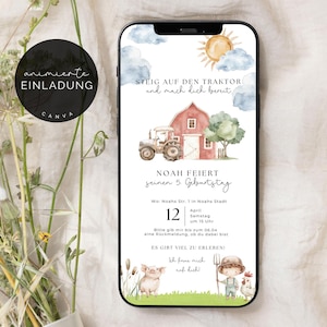 digitale Bauernhof Einladung zum Kindergeburtstag Traktor Mottoparty | Kinderparty Farmtiere personalisierbare eCard Einladung Vorlage 314