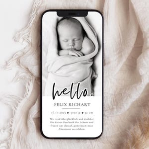 digitale Foto Geburtsankündigung modern schlicht | Baby Geburtsanzeige Karte digital minimalistisch | personalisierbare Vorlage 505
