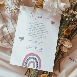 Imprima su propia plantilla de bautismo de carta de ahijado arco iris, mariposa de cartel de ahijado de regalo de bautismo, personalice la carta de bautismo de ahijado 406