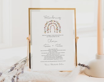 Baptism certificate personalized with rainbow of flowers, godchild poster godparent letter baptism gift godchild, template baptism certificate girl 421