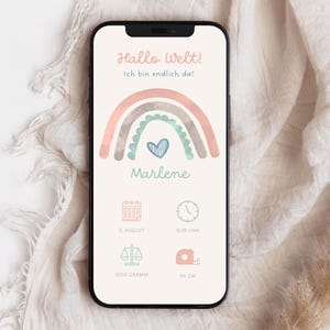 eCard Regenbogen Geburtsankündigung per Handy versenden | digitale Baby Geburtsanzeige Regenbogen | personalisierbare Vorlage 502