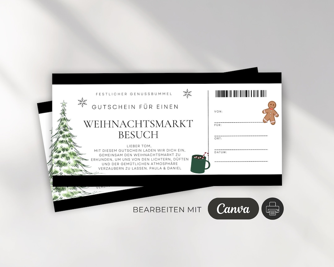 DIY Gutschein Vorlage Weihnachtsmarkt Besuch Selbst Bearbeiten Etsy