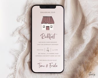 digitale Einladung zum Richtfest | neues Haus Einladung minimalistisch | eCard Vorlage selbst personalisieren und Versand per Whatsapp 603