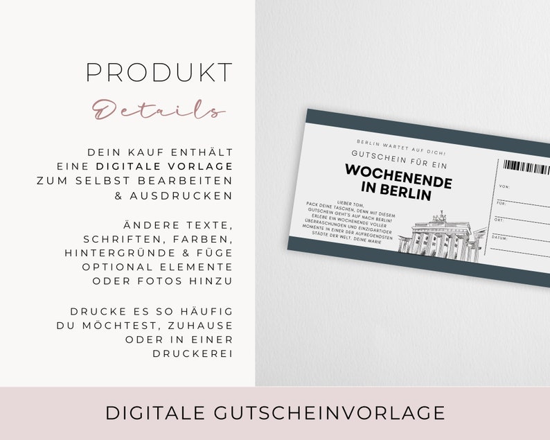 digitale Reise Gutschein Vorlage Berlin Wochenende Berlin Trip Geschenk Freundschaft Geschenk personalisierbar Gutschein Vorlage 1022 image 2