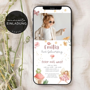 digitale Märchen Feengarten Einladung zum Geburtstag | personalisierbare Video eCard Einladungsvorlage | Glitzer Märchenwelt Kinderparty B1