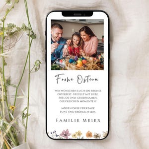 digitale Ostergrüße mit Foto per Handy versenden | Ostern eCard Blumen Design | Canva Vorlage eCard Ostern 760
