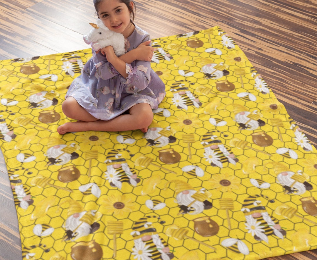 Honeybee Gnome Blanket, Soft Velveteen Plush Blanket, Blankets and