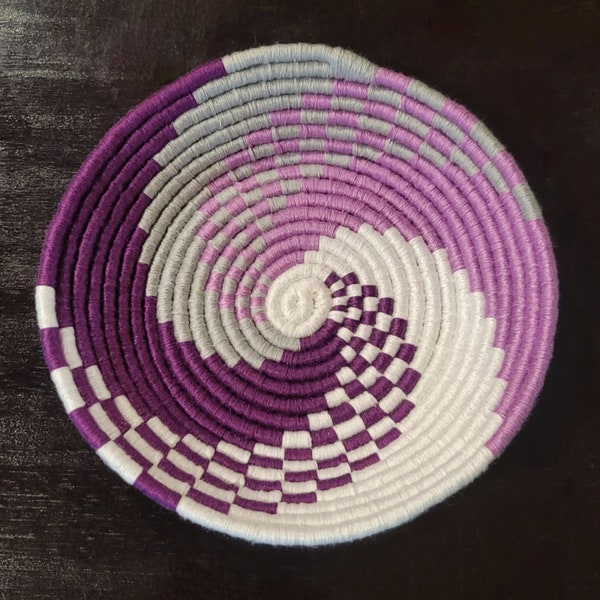 6.0" // Coiled Wrapped Rope Bowl // Cotton // Purple, Gray & White