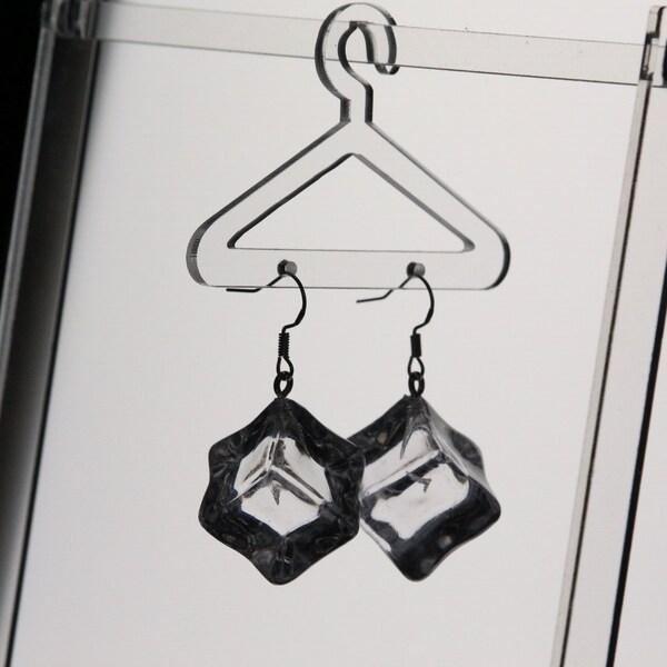 Ice cube earrings realistic, miniature party jewelry