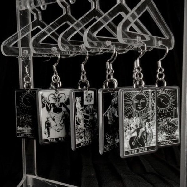 Tarot card earrings Black and white earrings Card earrings, The Sun, The Moon, The Lovers, Devil, Aesthetic earrings, alternatively Gothic