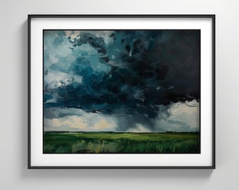 Noche Tormentosa, Tormenta, Grandes Llanuras, Pintura Al Óleo, Pinceladas, Arte De La Naturaleza, Tierras De Cultivo, Pintura De Tormenta, Panorama Del Tiempo, Campo
