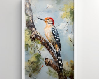 Wall Art, Red-Bellied Woodpecker, Birding, Oil Painting, Bird In A Tree, Back Yard Art, Sycamore, Summer Bird
