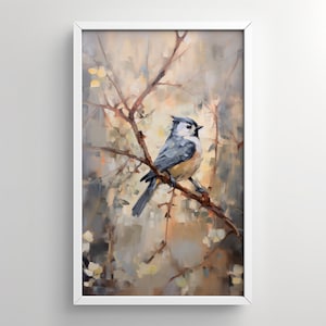 Wall Art, Titmouse Print, Birding, Oil Painting, Bird In A Tree, Back Yard Art, Tufted Titmouse, Cheeky Bird
