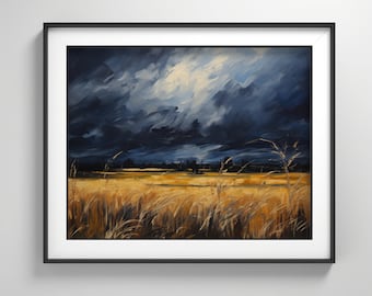 Arte De Pared, Noche De Tormenta, Campo De Trigo, Tormenta, Grandes Llanuras, Pintura Al Óleo, Pinceladas, Arte De La Naturaleza, Tierras De Cultivo