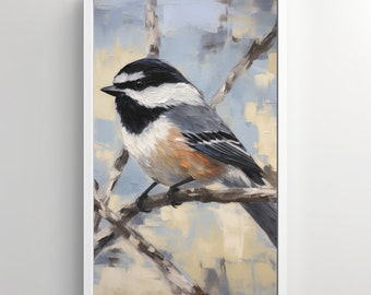 Arte de la pared, Impresión de carbonero, Observación de aves, Pintura al óleo, Pájaro en un árbol, Arte del patio trasero, Carbonero