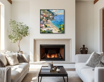 Wall Art, Positano, Italian Coast, Lemon Grove, Whitewash, Oil Painting, Summer, Coastal Decor, Seaside, Beachside