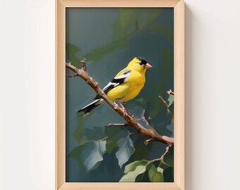 Wall Art, American Goldfinch, Birding, Oil Painting, Bird In A Tree, Back Yard Art, Bug Nibbles, Golden