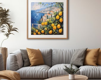 Wall Art, Almafi Coast, Italian Coast, Lemon Grove, Whitewash, Oil Painting, Summer, Coastal Decor, Seaside