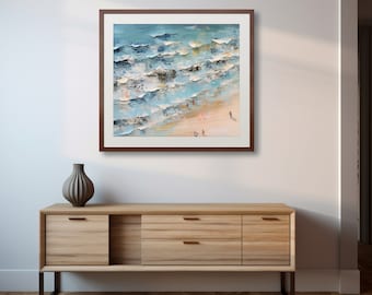 Wall Art, Birds Eye Ocean View, Beach Art, Wavy Beach, Oil Painting, Summer, Beach Decor, Sandy Beach