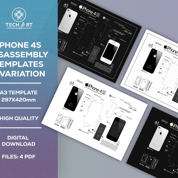 Iphone 4S framed template, iPhone Teardown Templates, Frame iPhone, iPhone Wall Art, iPhone Frame Art / Digital Prints A3