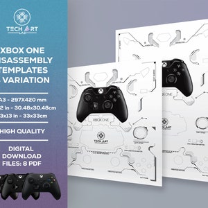 以下が含まれることがあります： Xbox Oneコントローラーを分解するための、印刷可能なPDFテンプレート8枚セット。テンプレートはA3サイズ（297x420 mm）で、4つのバリエーションがあります。テンプレートは高品質で、コントローラーのさまざまな部品を示しています。