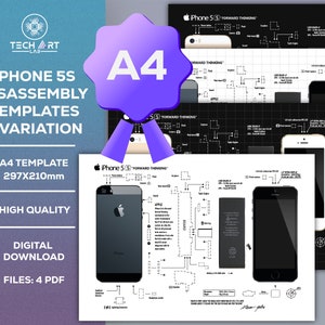 Iphone 5S teardown template, A4, iPhone Teardown Templates, Frame iPhone, iPhone Wall Art, iPhone Frame Art / Digital Prints A4