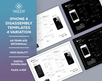 Download Iphone 4 framed template, iPhone Teardown Template, Frame iPhone, iPhone Wall Art, iPhone Frame Art / Digital Prints A3