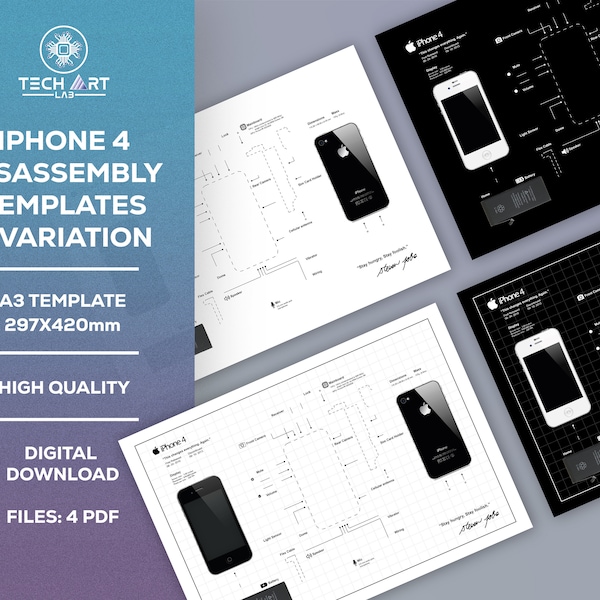 Iphone 4 gerahmte Vorlage, iPhone Teardown Vorlage, iPhone Rahmen, iPhone Wandkunst, iPhone Rahmen Art / Digital Prints A3