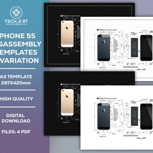 Iphone 5S framed template, A3, iPhone Teardown Templates, Frame iPhone, iPhone Wall Art, iPhone Frame Art / Digital Prints A3