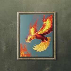 Phoenix Wall Art, Phoenix Art print, Trendy  Wall Print, Bird Art, Bird on Fire Wall art
