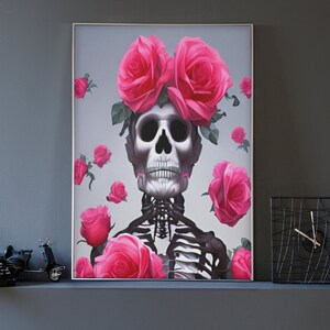 Skeleton and Roses Wall Art, Skelton Wall Art, Trendy  Wall Print, Gothic wall Art