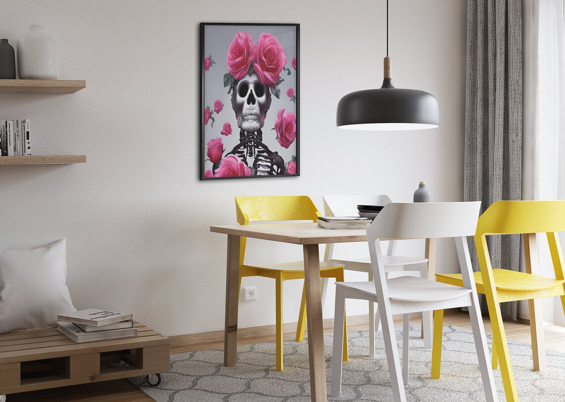 Skeleton and Roses Wall Art, Skelton Wall Art, Trendy Wall Print ...
