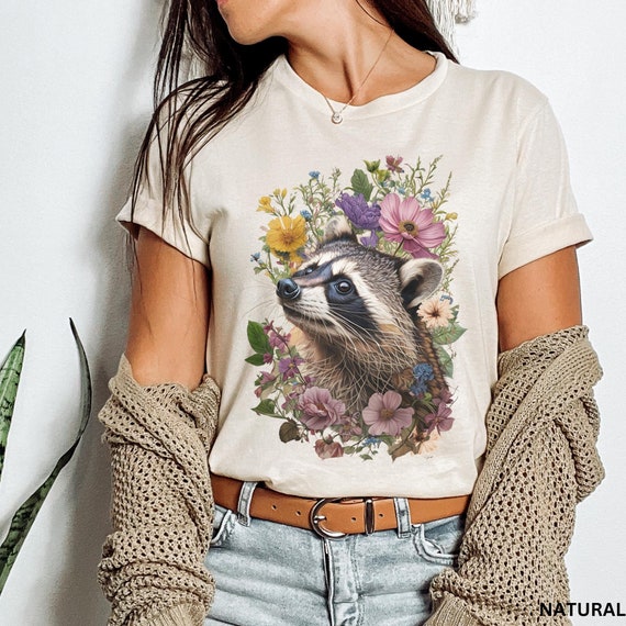 Cottage Core Raccoon T-Shirt Floral Coquette Raccoon Shirt Water Color Racoon Graphic