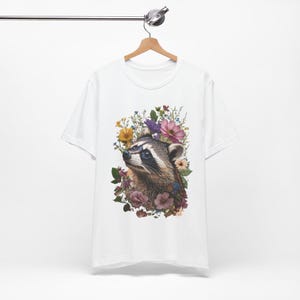 Cottage Core Raccoon T-Shirt Floral Coquette Raccoon Shirt Water Color Racoon Graphic image 3