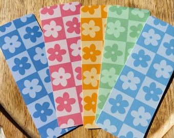 Handmade Laminated Bookmark: Floral Checkerboard Design