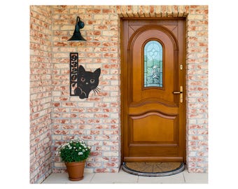 Custom Vertical or Horizontal House Number Sign, Figured Cat Mailbox Number, Outdoor Address Sign, Cat Owner Gift, Front Porch Decor