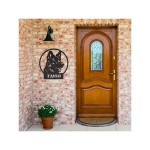 German Shepherd Dog Silhouette Metal Sign, Custom dog&#39;s name metal sign, wall hanging steel sign, can be used Indoor/Outdoor, Dog Monogram